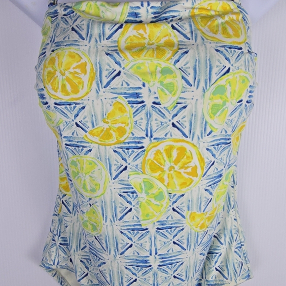 Lands' End Women’s Bandeau OnePiece Tummy Control Blue and Yellow Adj Strap 10 - Picture 4 of 11